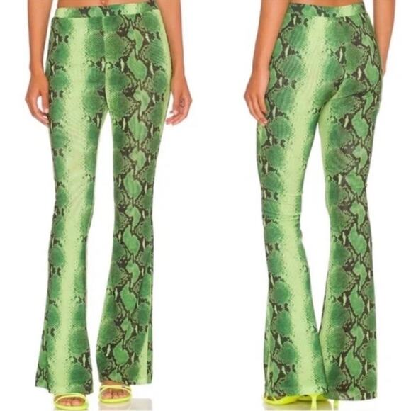 CULT GAIA X BRATZ Sheridan Pants Womens XL Green Ombre Snakeskin Flare NEW - Picture 1 of 16